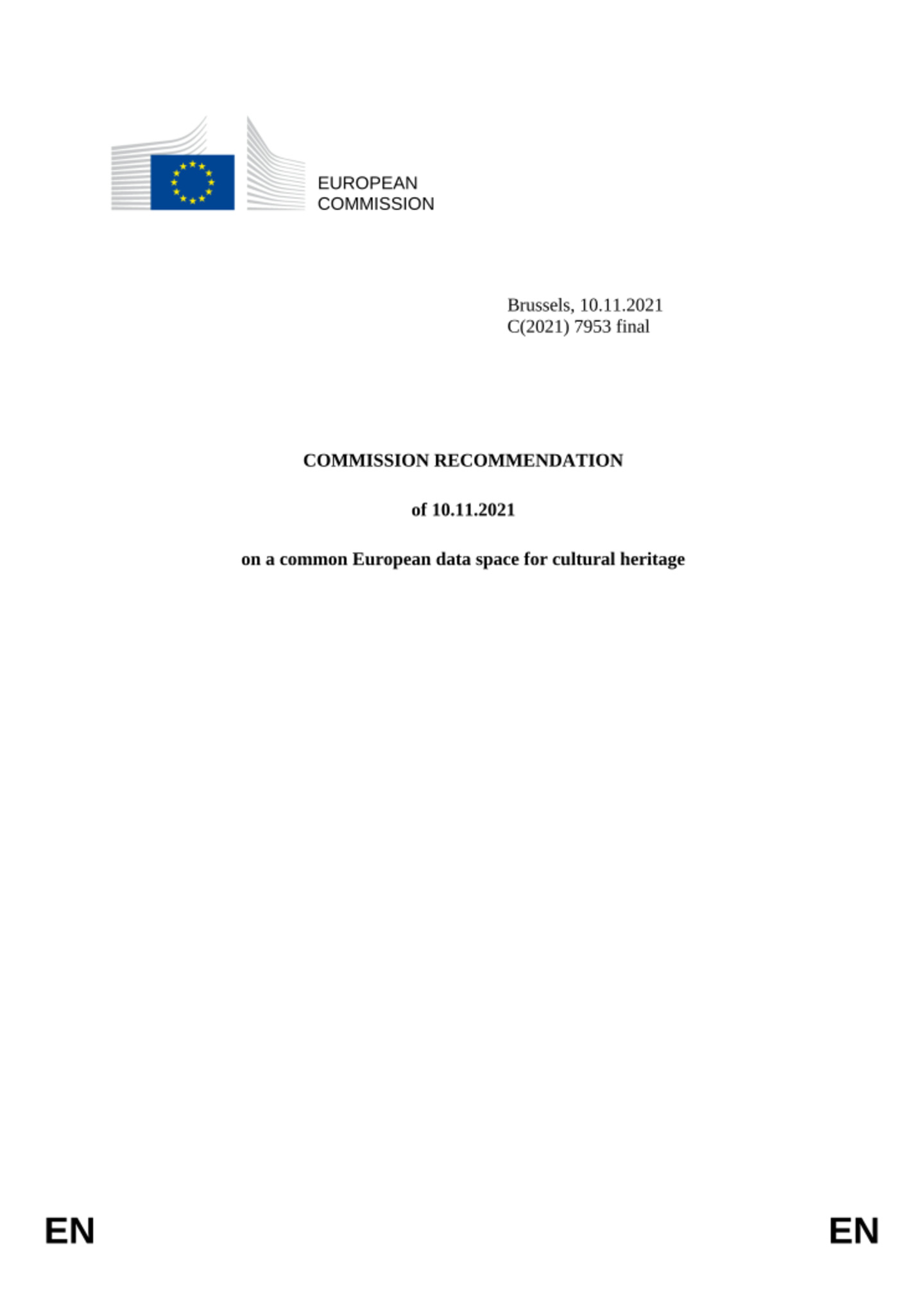 Commission recommendation on a common European data space for cultural heritage